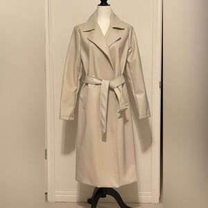 Suzy Shier Classic Faux Leather Beige Trench Coat medium